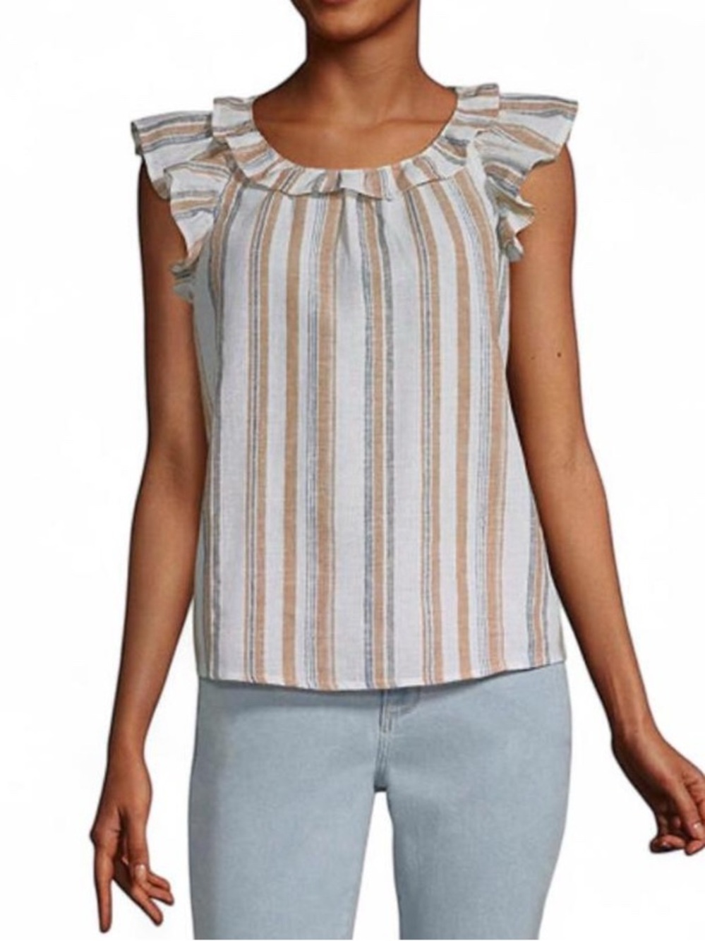 a.n.a Striped Linen Blend Ruffle Tank Top - Size M - EUC